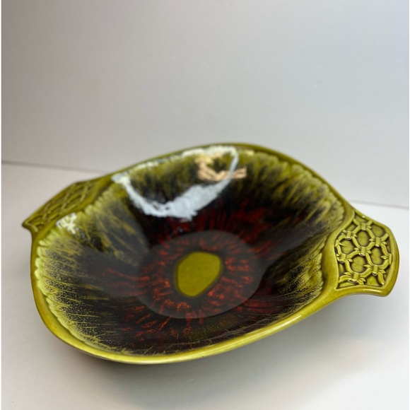 California Pottery 560 MCM Bowl Green/Deep Blue/Red Absolutely Gorgeous! Superb! - Picture 4 of 12